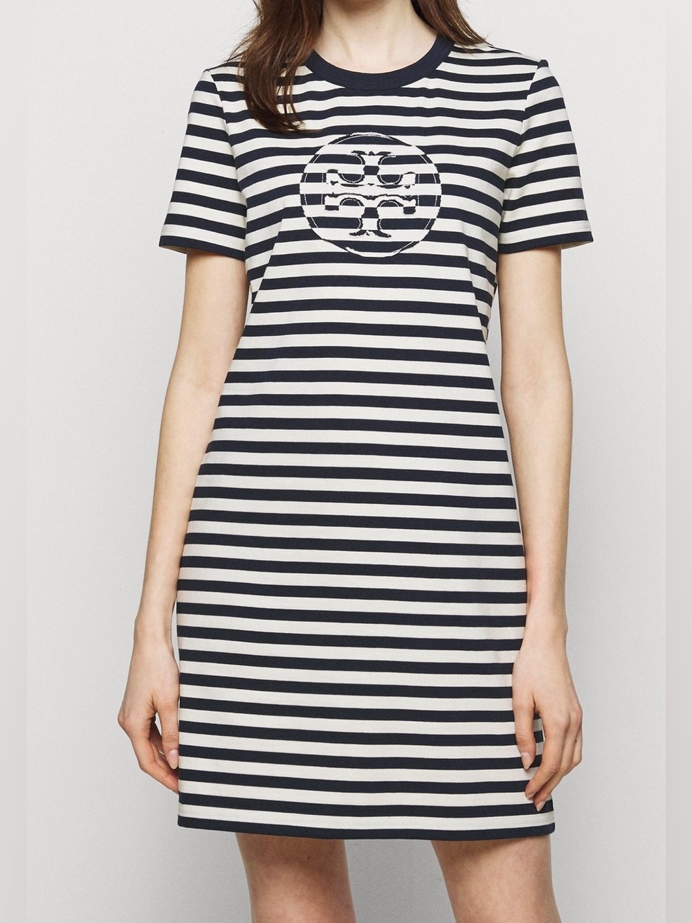 Tory Burch Striped Logo Navy White T shirt Dress  Size  XS Extra Small Womens